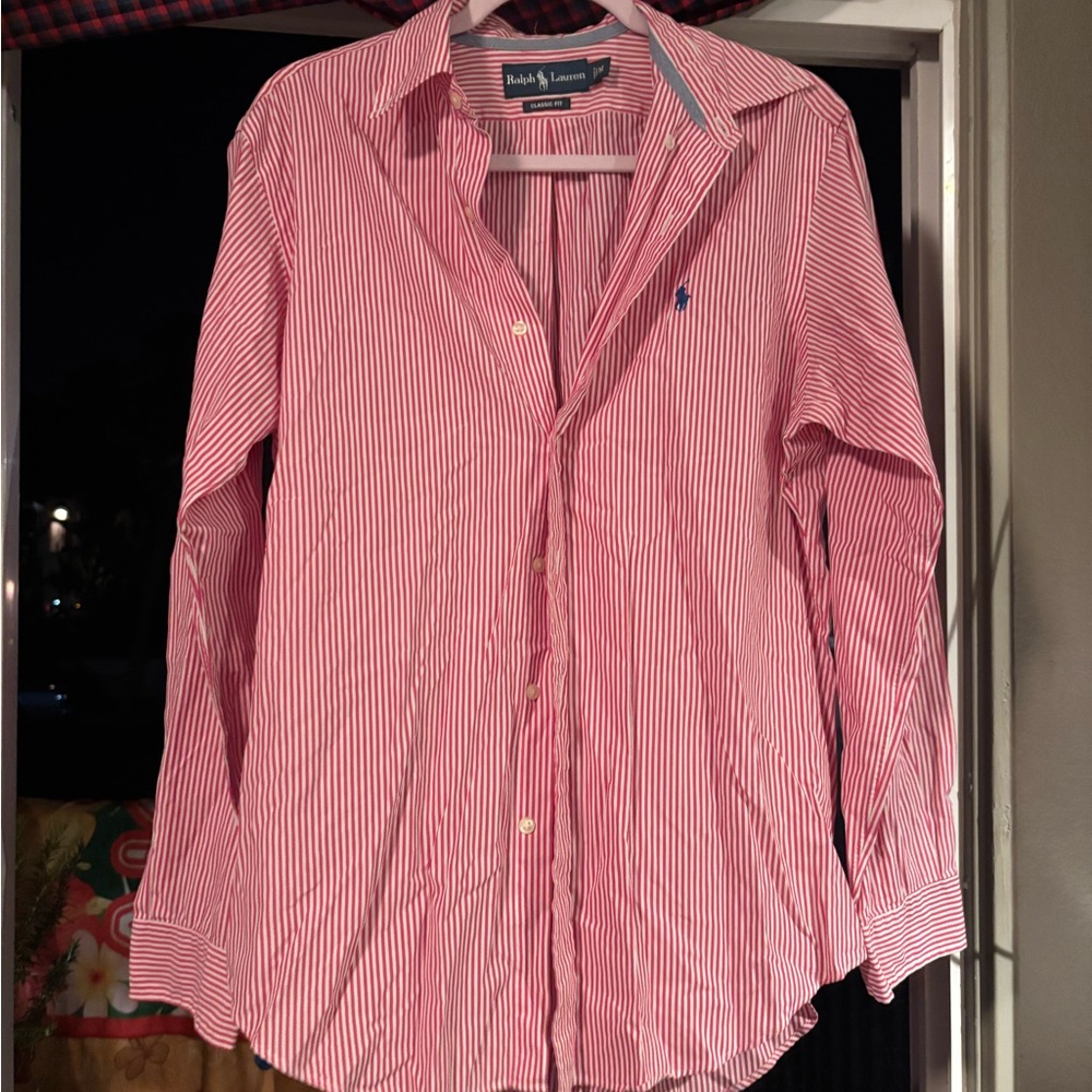 Ralph Lauren Men’s Pink and White Striped Dress Shirt